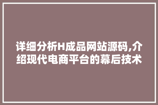详细分析H成品网站源码,介绍现代电商平台的幕后技术