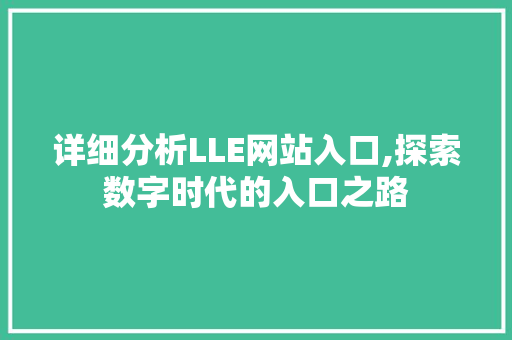 详细分析LLE网站入口,探索数字时代的入口之路