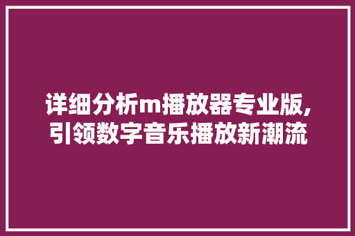 详细分析m播放器专业版,引领数字音乐播放新潮流 详细分析m播放器专业版,引领数字音乐播放新潮流 网站建设公司