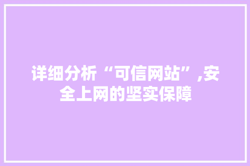 详细分析“可信网站”,安全上网的坚实保障 详细分析“可信网站”,安全上网的坚实保障 百度SEO
