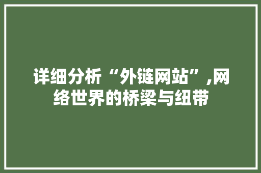 详细分析“外链网站”,网络世界的桥梁与纽带 神马SEO 详细分析“外链网站”,网络世界的桥梁与纽带 详细分析“外链网站”,网络世界的桥梁与纽带 神马SEO