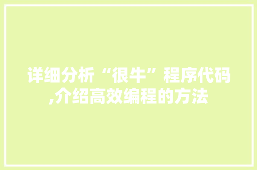 详细分析“很牛”程序代码,介绍高效编程的方法 详细分析“很牛”程序代码,介绍高效编程的方法 神马SEO