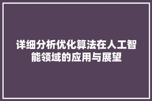 详细分析优化算法在人工智能领域的应用与展望 详细分析优化算法在人工智能领域的应用与展望 神马SEO