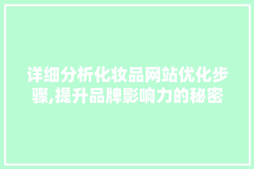 详细分析化妆品网站优化步骤,提升品牌影响力的秘密武器 详细分析化妆品网站优化步骤,提升品牌影响力的秘密武器 SEO关键词