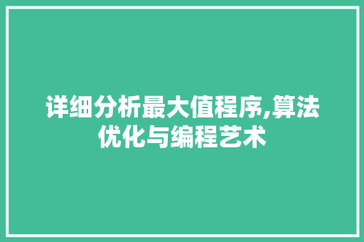 详细分析最大值程序,算法优化与编程艺术 详细分析最大值程序,算法优化与编程艺术 必应SEO