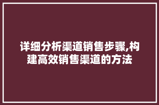 详细分析渠道销售步骤,构建高效销售渠道的方法 详细分析渠道销售步骤,构建高效销售渠道的方法 百度SEO
