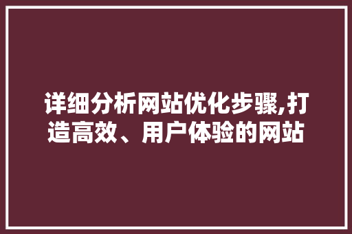 详细分析网站优化步骤,打造高效、用户体验的网站 详细分析网站优化步骤,打造高效、用户体验的网站 必应SEO