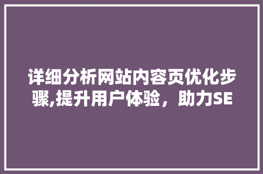 详细分析网站内容页优化步骤,提升用户体验，助力SEO排名 详细分析网站内容页优化步骤,提升用户体验，助力SEO排名 必应SEO