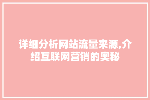 详细分析网站流量来源,介绍互联网营销的奥秘 详细分析网站流量来源,介绍互联网营销的奥秘 百度SEO