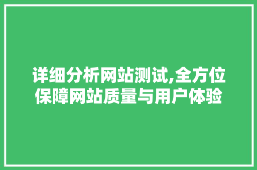 详细分析网站测试,全方位保障网站质量与用户体验 详细分析网站测试,全方位保障网站质量与用户体验 网站建设公司