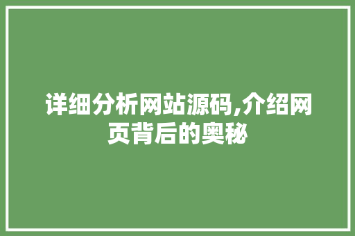 详细分析网站源码,介绍网页背后的奥秘 详细分析网站源码,介绍网页背后的奥秘 网站建设公司