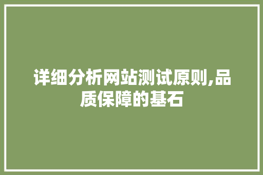 详细分析网站测试原则,品质保障的基石 详细分析网站测试原则,品质保障的基石 网站建设公司
