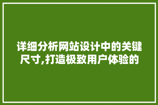 详细分析网站设计中的关键尺寸,打造极致用户体验的方法 详细分析网站设计中的关键尺寸,打造极致用户体验的方法 必应SEO