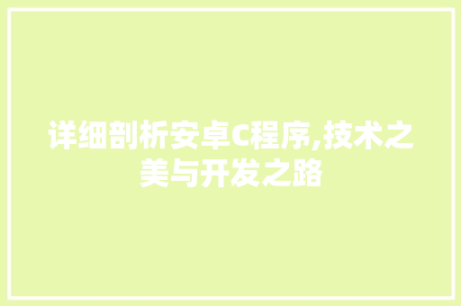 详细剖析安卓C程序,技术之美与开发之路 详细剖析安卓C程序,技术之美与开发之路 SEO关键词