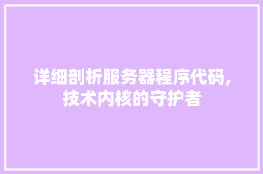 详细剖析服务器程序代码,技术内核的守护者 网站建设公司 详细剖析服务器程序代码,技术内核的守护者 详细剖析服务器程序代码,技术内核的守护者 网站建设公司