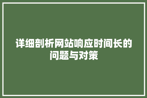 详细剖析网站响应时间长的问题与对策 详细剖析网站响应时间长的问题与对策 百度SEO