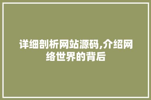 详细剖析网站源码,介绍网络世界的背后 详细剖析网站源码,介绍网络世界的背后 网站建设公司