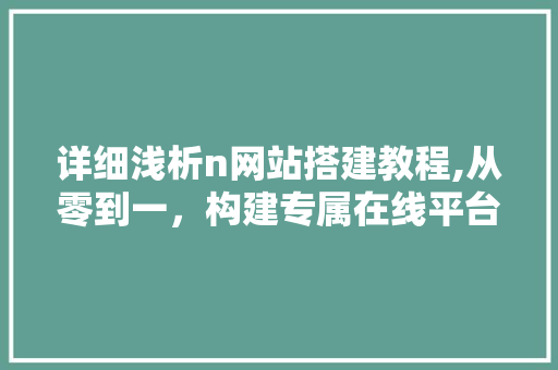 详细浅析n网站搭建教程,从零到一，构建专属在线平台 详细浅析n网站搭建教程,从零到一，构建专属在线平台 神马SEO