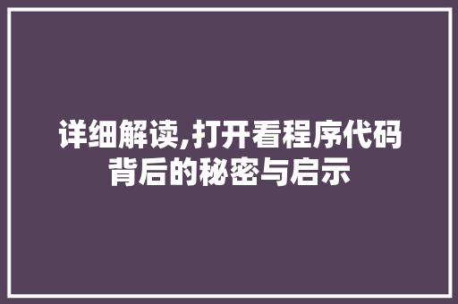 详细解读,打开看程序代码背后的秘密与启示 详细解读,打开看程序代码背后的秘密与启示 百度SEO
