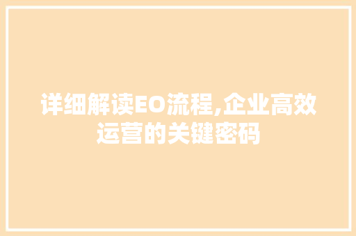 详细解读EO流程,企业高效运营的关键密码