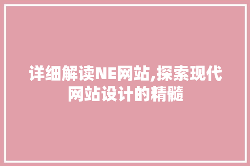 详细解读NE网站,探索现代网站设计的精髓 详细解读NE网站,探索现代网站设计的精髓 网站建设公司