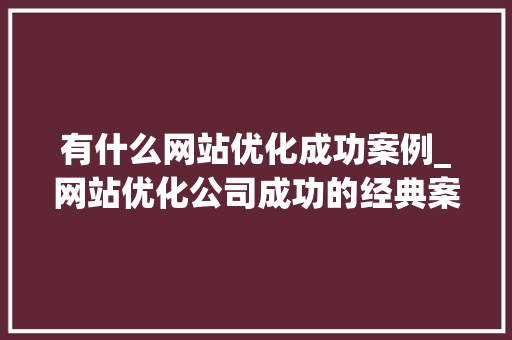 有什么网站优化成功案例_网站优化公司成功的经典案例。
