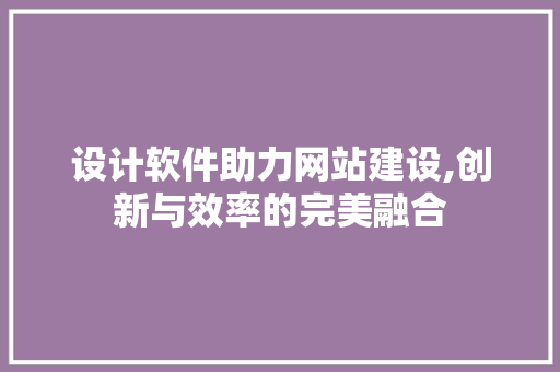 设计软件助力网站建设,创新与效率的完美融合 设计软件助力网站建设,创新与效率的完美融合 百度SEO