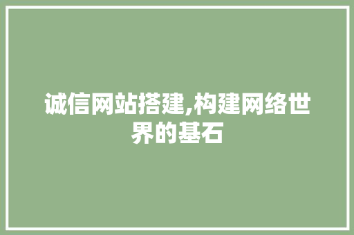 诚信网站搭建,构建网络世界的基石 诚信网站搭建,构建网络世界的基石 神马SEO