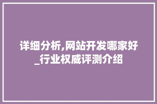详细分析,网站开发哪家好_行业权威评测介绍
