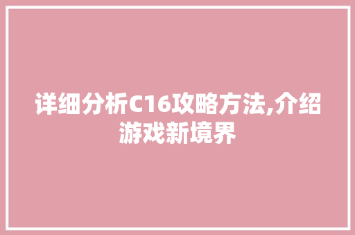 详细分析C16攻略方法,介绍游戏新境界