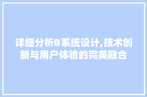 详细分析B系统设计,技术创新与用户体验的完美融合 详细分析B系统设计,技术创新与用户体验的完美融合 神马SEO