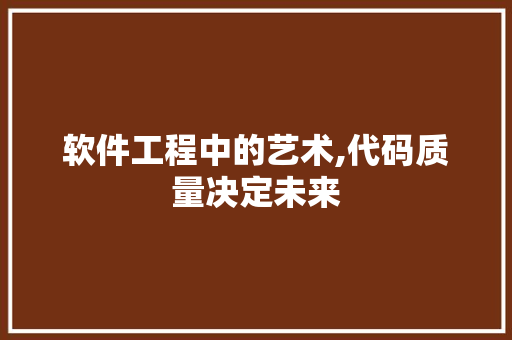 软件工程中的艺术,代码质量决定未来 软件工程中的艺术,代码质量决定未来 神马SEO