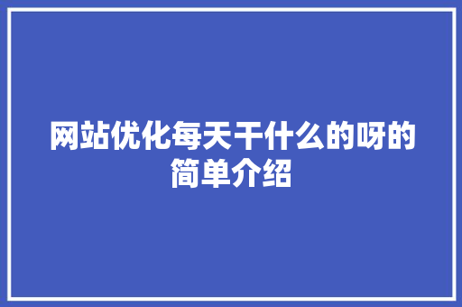 网站优化每天干什么的呀的简单介绍