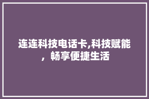 连连科技电话卡,科技赋能，畅享便捷生活