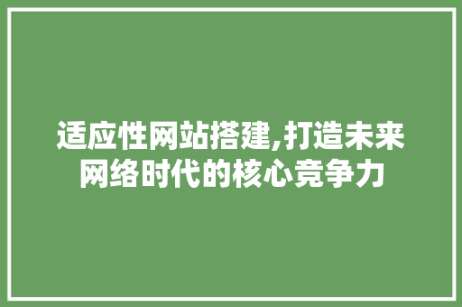 适应性网站搭建,打造未来网络时代的核心竞争力 适应性网站搭建,打造未来网络时代的核心竞争力 搜狗SEO