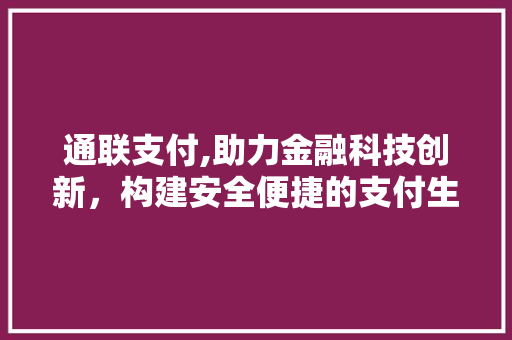 通联支付,助力金融科技创新，构建安全便捷的支付生态