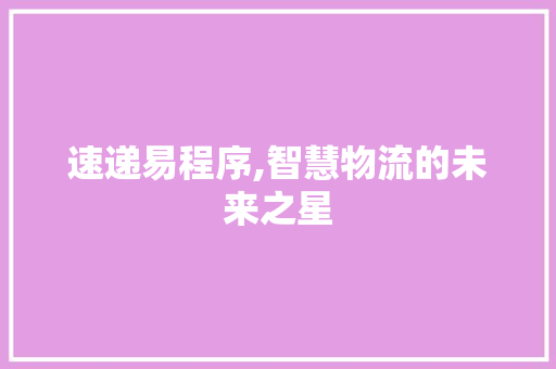 速递易程序,智慧物流的未来之星 速递易程序,智慧物流的未来之星 神马SEO
