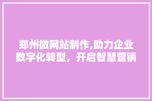 郑州微网站制作,助力企业数字化转型，开启智慧营销新篇章 郑州微网站制作,助力企业数字化转型，开启智慧营销新篇章 网站建设公司