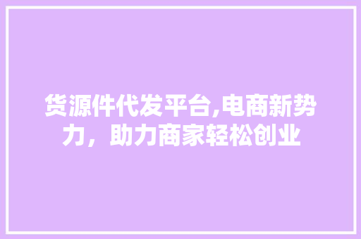 货源件代发平台,电商新势力，助力商家轻松创业