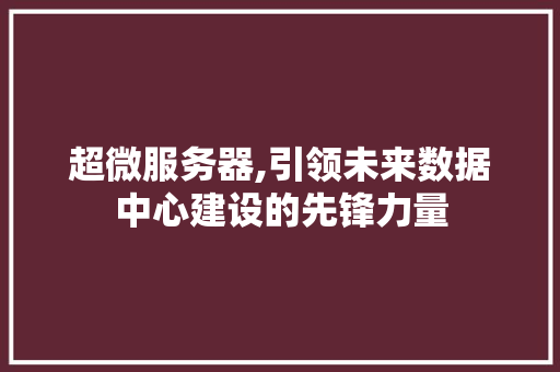 超微服务器,引领未来数据中心建设的先锋力量