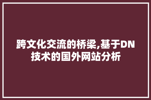 跨文化交流的桥梁,基于DN技术的国外网站分析 跨文化交流的桥梁,基于DN技术的国外网站分析 百度SEO