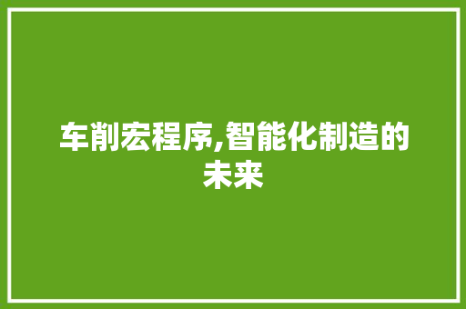 车削宏程序,智能化制造的未来