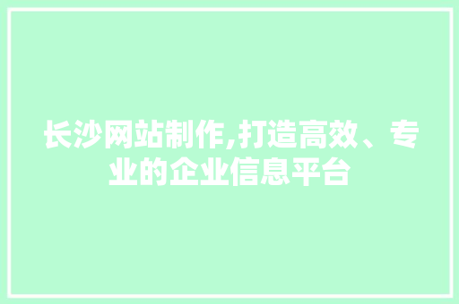 长沙网站制作,打造高效、专业的企业信息平台 长沙网站制作,打造高效、专业的企业信息平台 神马SEO