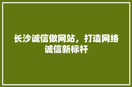 长沙诚信做网站，打造网络诚信新标杆