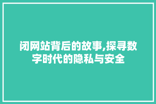 闭网站背后的故事,探寻数字时代的隐私与安全 闭网站背后的故事,探寻数字时代的隐私与安全 神马SEO