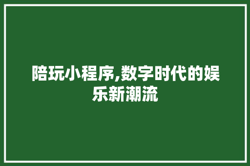 陪玩小程序,数字时代的娱乐新潮流 陪玩小程序,数字时代的娱乐新潮流 神马SEO
