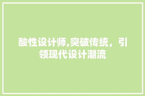 酸性设计师,突破传统，引领现代设计潮流