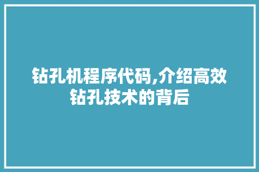 钻孔机程序代码,介绍高效钻孔技术的背后