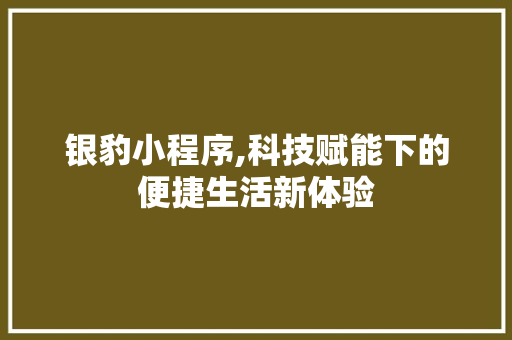 银豹小程序,科技赋能下的便捷生活新体验 银豹小程序,科技赋能下的便捷生活新体验 搜狗SEO