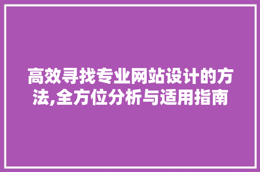 高效寻找专业网站设计的方法,全方位分析与适用指南